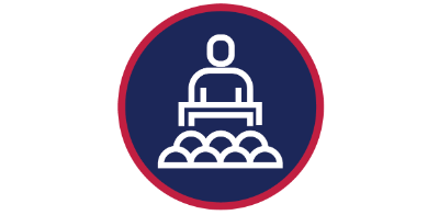 blue circle with a person giving a presentation