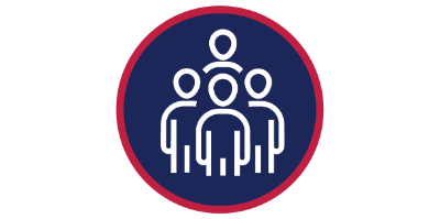 blue circle with a group of people icon