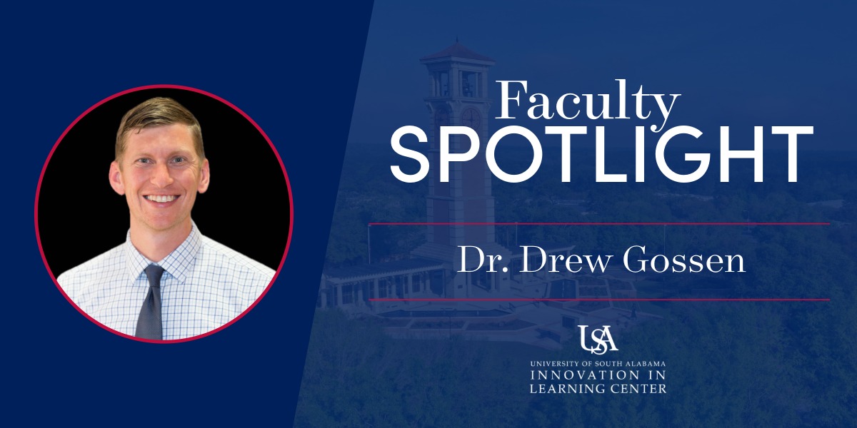 faculty spotlight banner showing photo of dr. drew gossen