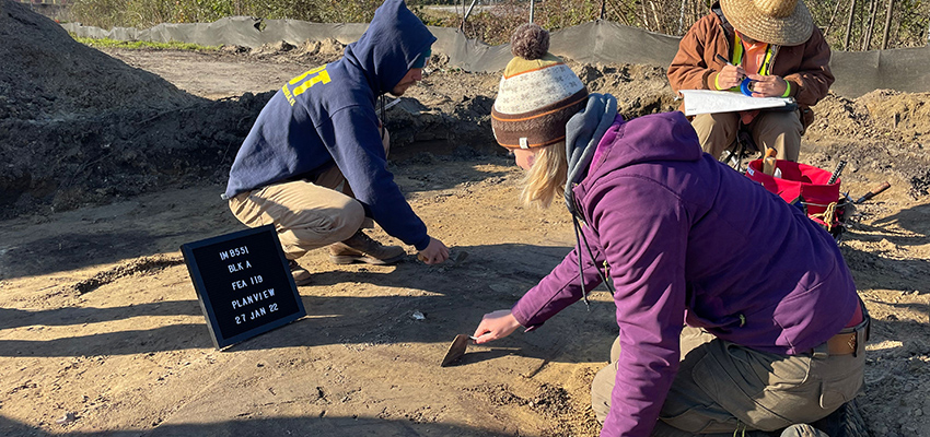 Students working on the archaeological dig on Virginia Street.