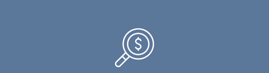 Magnifying glass with dollar sign inside.